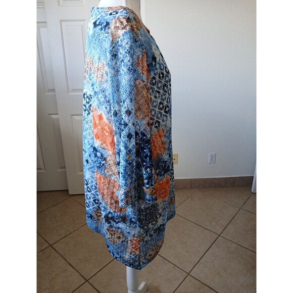 Catherines Tunic 18/20WP Mesh Abstract Lined Shark Bite Hem 3/4 Sleeves Boho - Picture 3 of 14